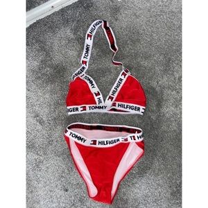 RED TOMMY HILFIGER TWO PIECE BATHING SUIT
